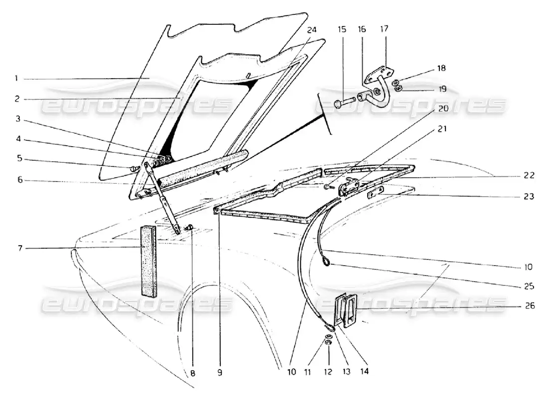 ferrari 308 gtb (1976) front compartment lid table parts diagram