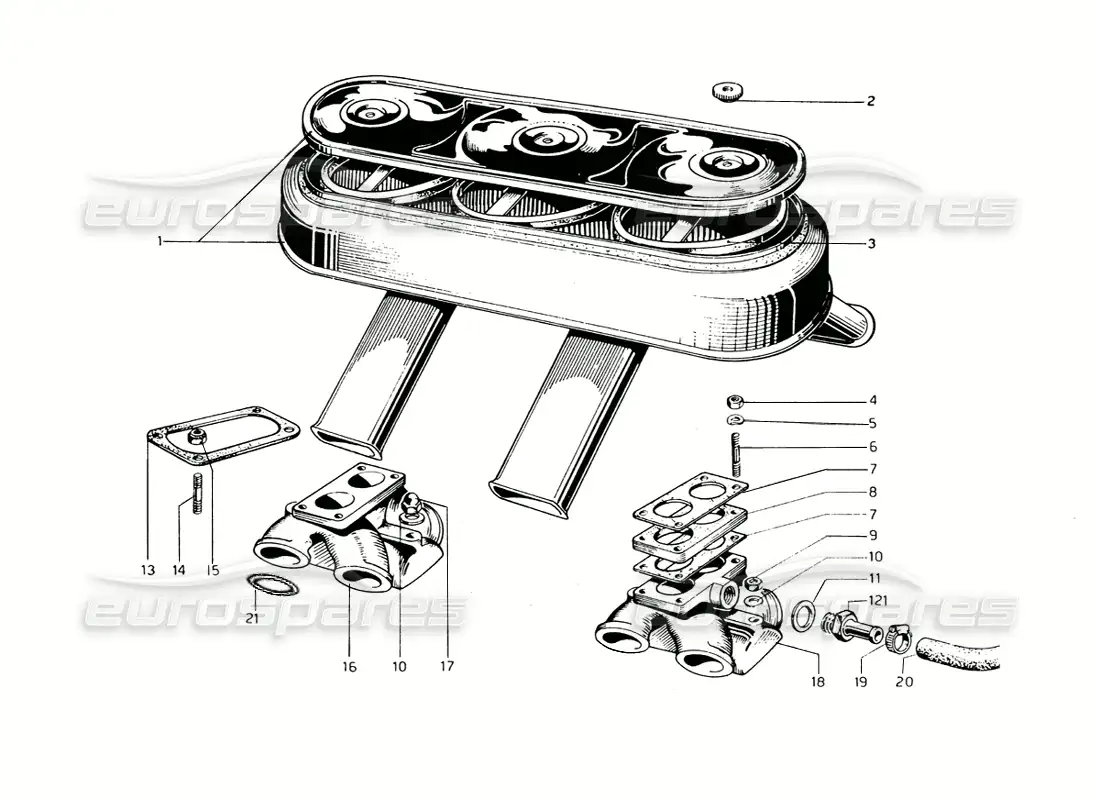 ferrari 275 gtb/gts 2 cam inlet manifolds parts diagram