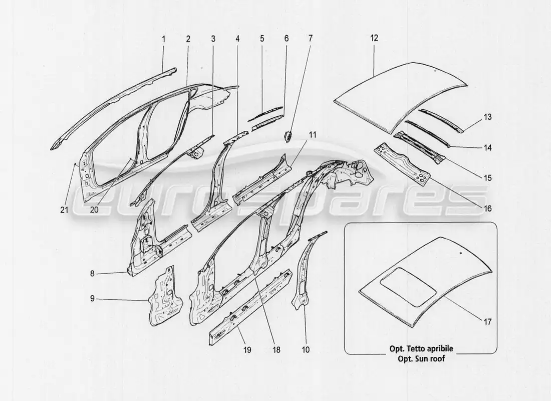 maserati qtp. v8 3.8 530bhp auto 2015 bodywork and central outer trim panels part diagram