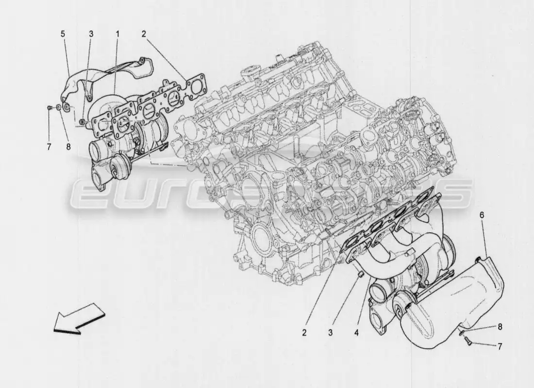 maserati qtp. v8 3.8 530bhp auto 2015 turbocharging system: equipment part diagram