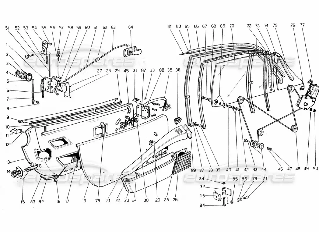 ferrari 308 gtb (1976) doors parts diagram