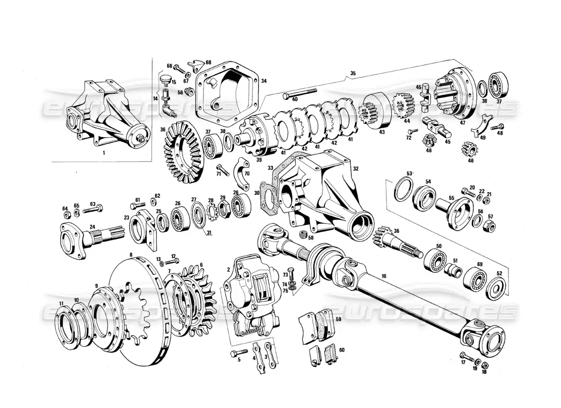maserati qtp.v8 4.9 (s3) 1979 differential and propeller shaft parts diagram