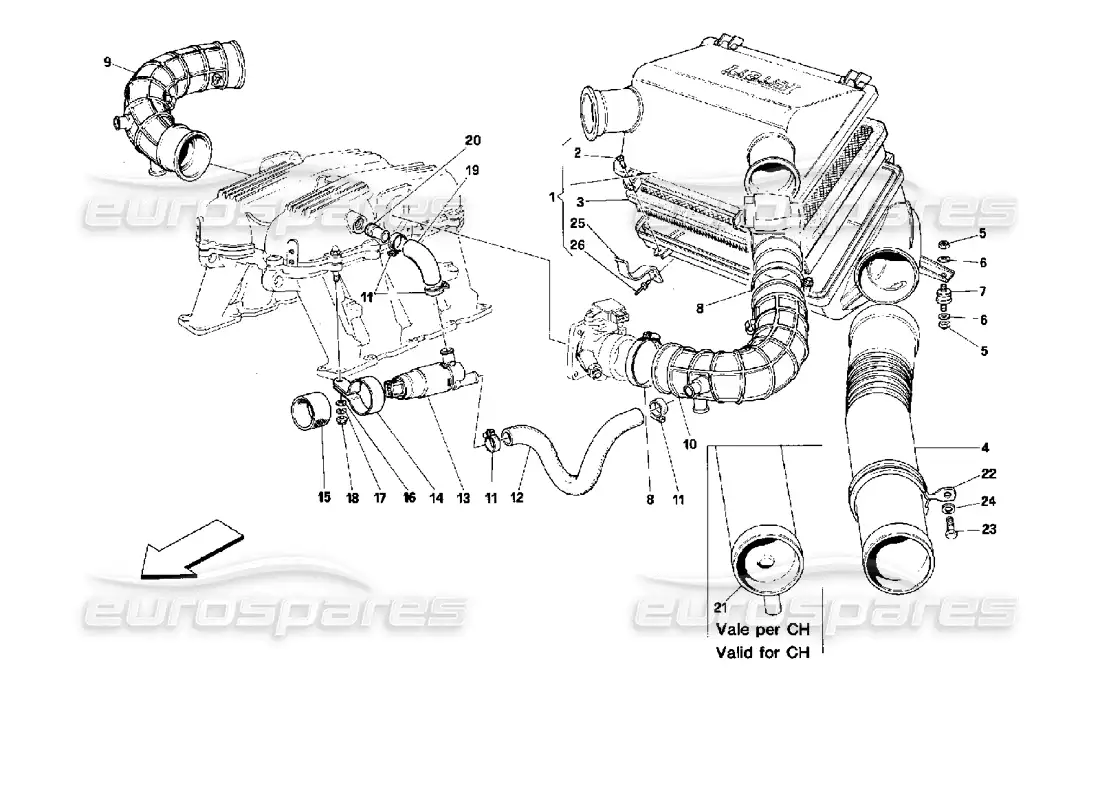 ferrari mondial 3.4 t coupe/cabrio air intake - motronic 2.7 parts diagram