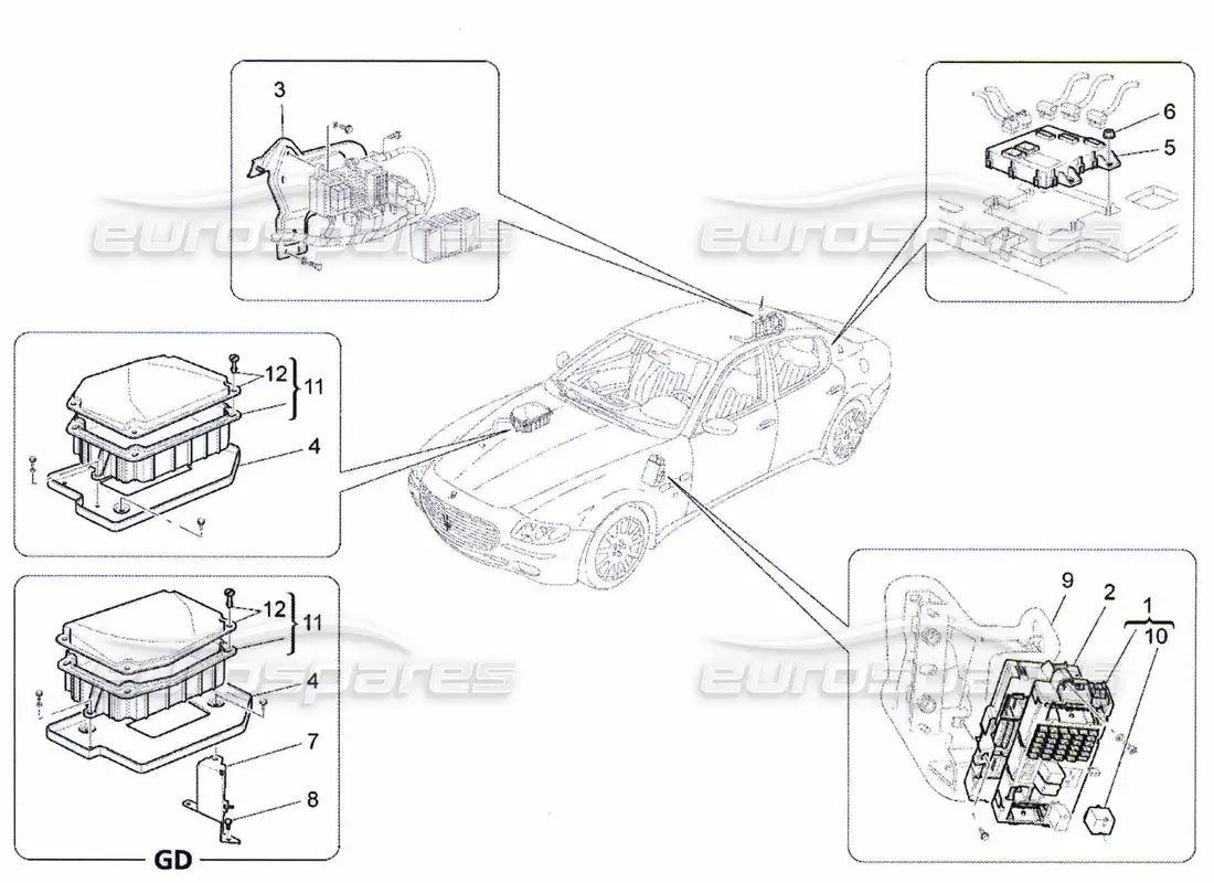 maserati qtp. (2010) 4.7 relays, fuses and boxes parts diagram