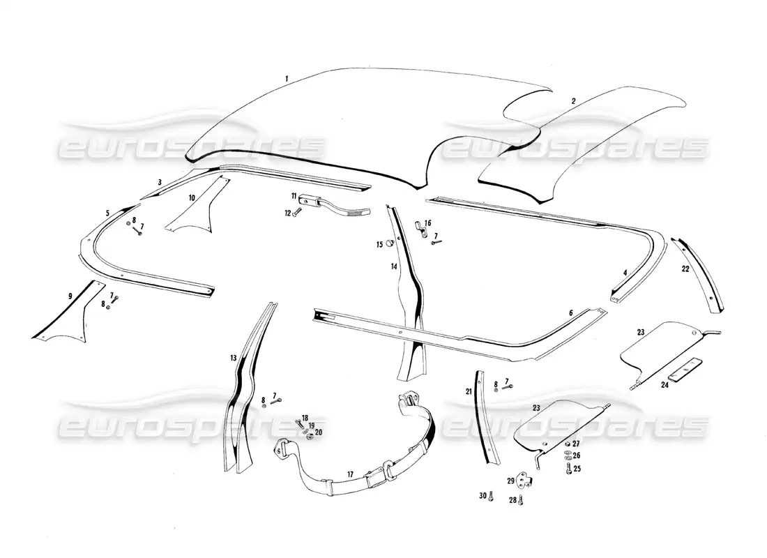 maserati qtp.v8 4.7 (s1 & s2) 1967 top upholstery parts diagram