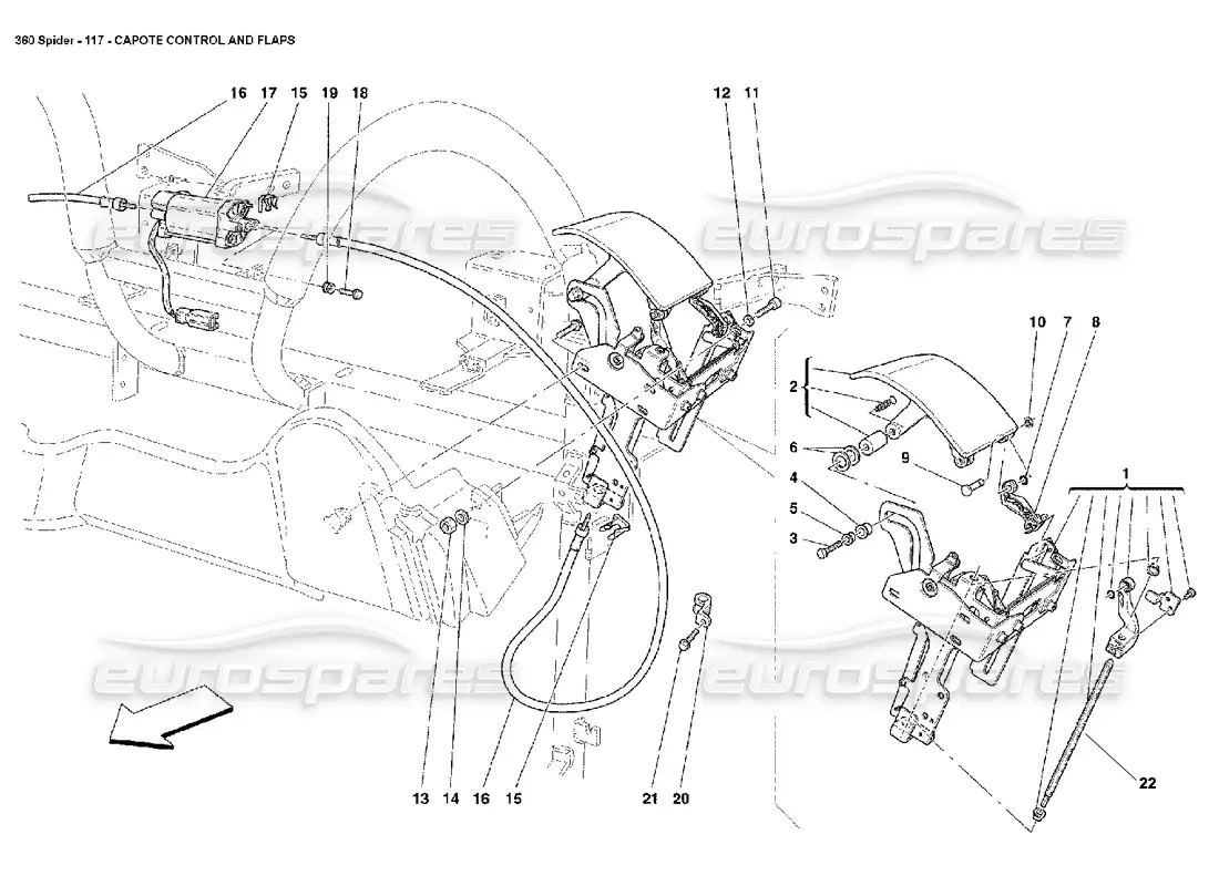 ferrari 360 spider capote control and flaps parts diagram
