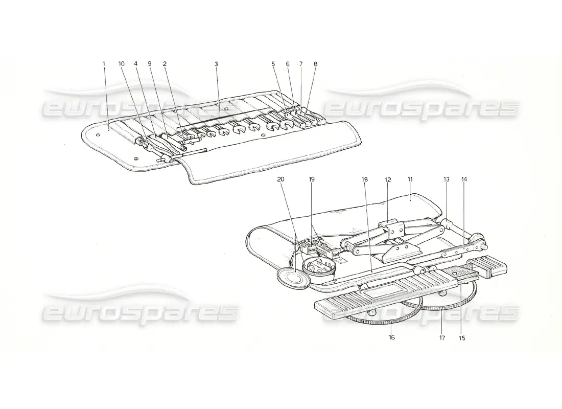 ferrari 308 gt4 dino (1976) tool kit parts diagram