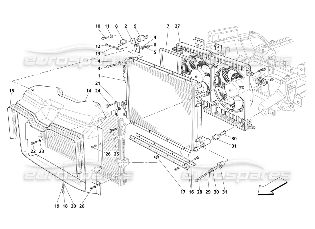 maserati qtp. (2003) 4.2 cooling system: radiators and air conveyors parts diagram