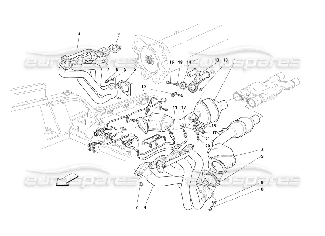 maserati qtp. (2003) 4.2 precatalyst and catalyst parts diagram