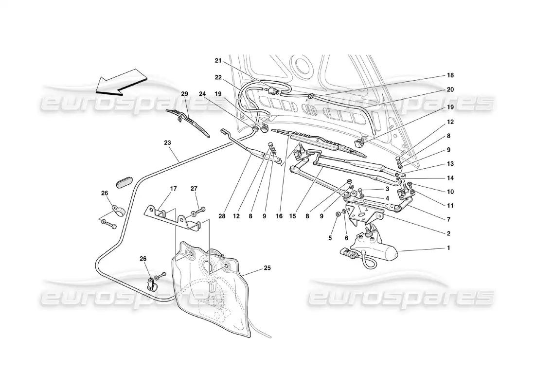 ferrari 360 challenge (2000) windshield and glass washer parts diagram