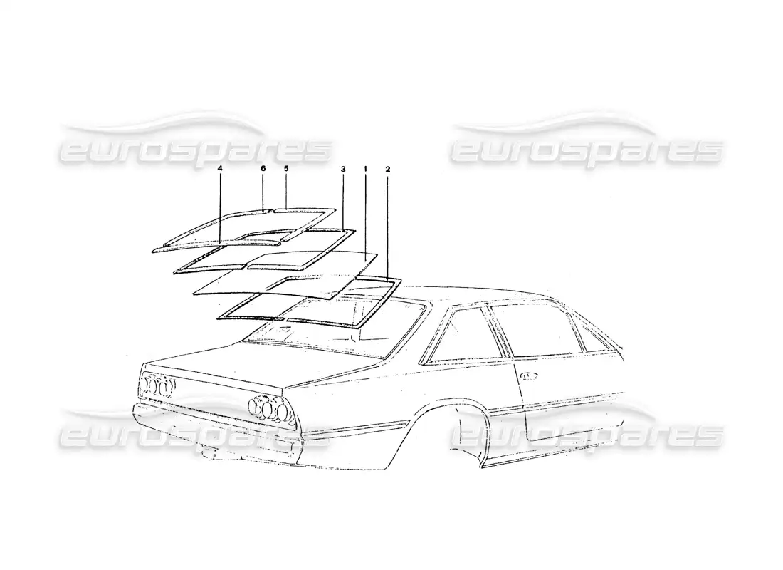 ferrari 365 gt4 2+2 coachwork rear screen & trims parts diagram