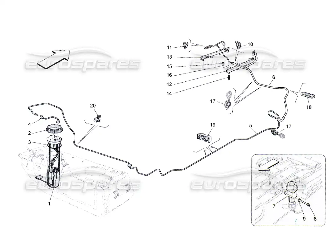 maserati qtp. (2010) 4.2 fuel pumps and connection lines parts diagram