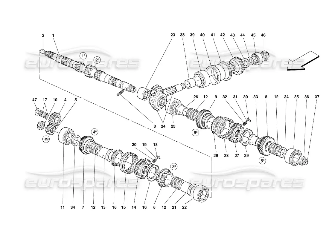 ferrari 355 (5.2 motronic) main shaft gears parts diagram