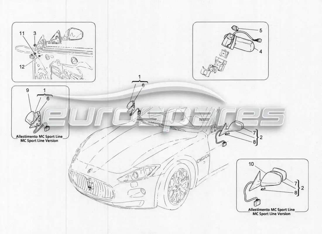 maserati grancabrio mc centenario interior and exterior mirrors parts diagram