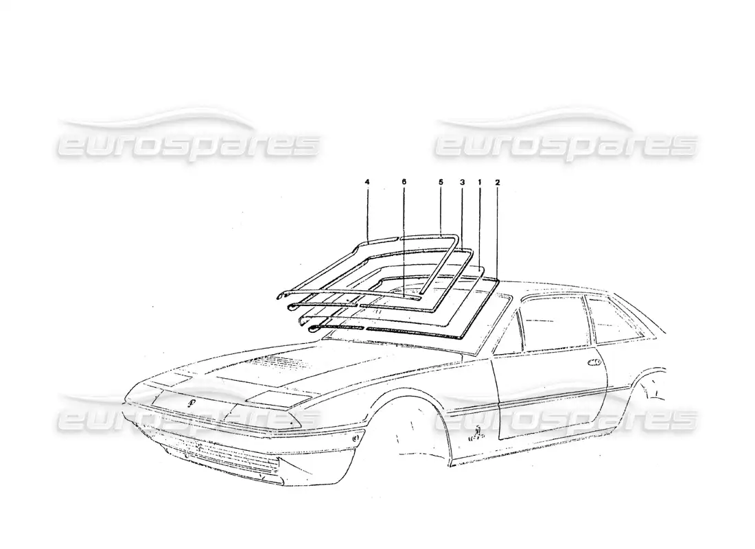 ferrari 365 gt4 2+2 coachwork front screen & trims parts diagram