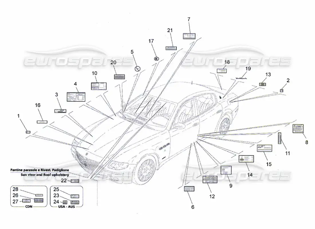 maserati qtp. (2010) 4.7 stickers and labels parts diagram