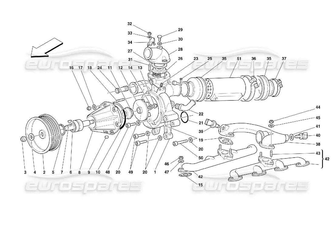 ferrari 355 (2.7 motronic) water pump and oil-water heat exchanger parts diagram