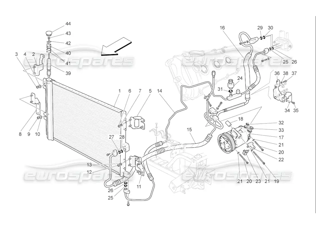 maserati qtp. (2010) 4.7 auto a c unit: engine compartment devices parts diagram
