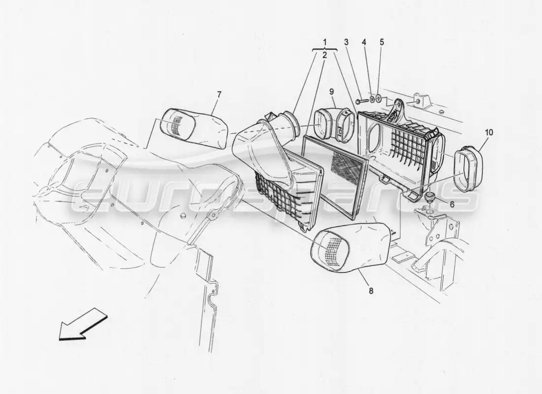 maserati granturismo special edition air filter, air intake and ducts parts diagram