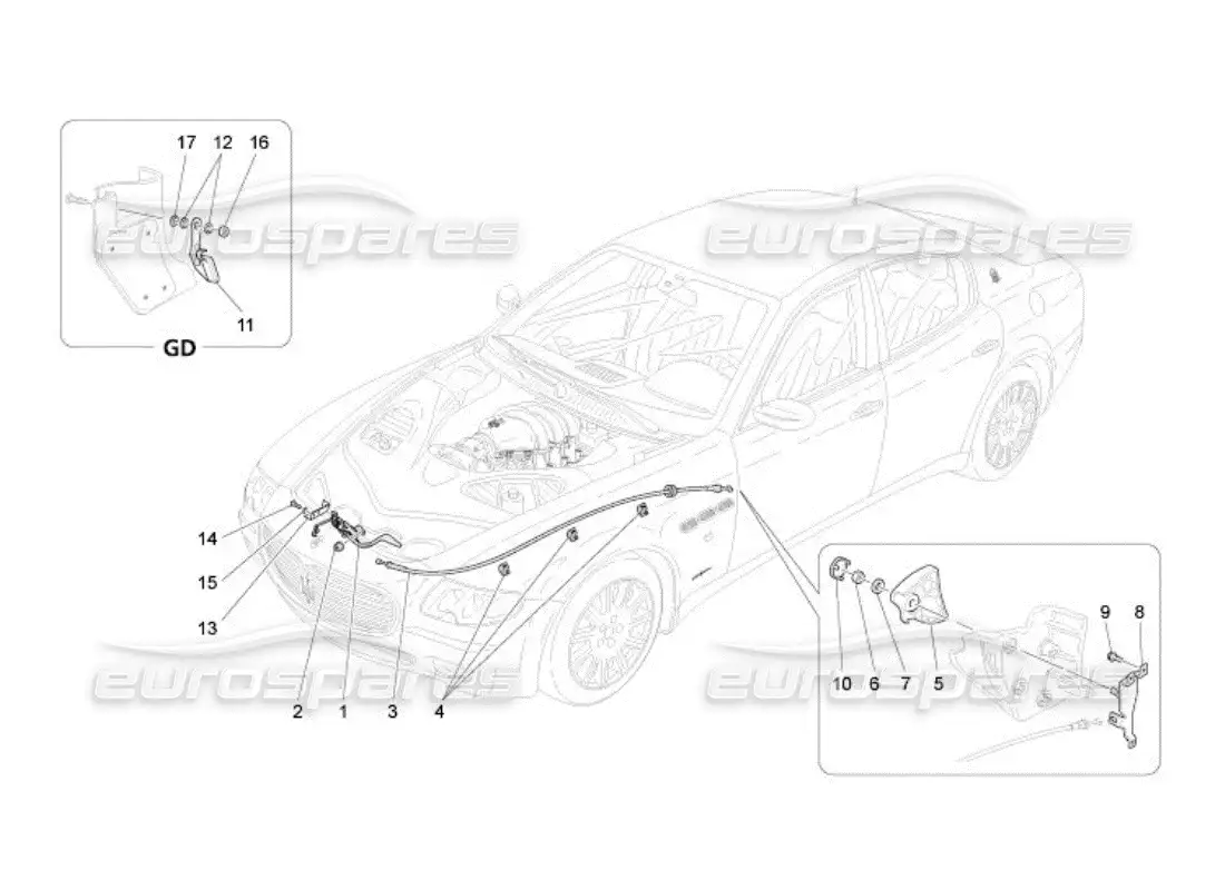 maserati qtp. (2005) 4.2 front lid opening button parts diagram