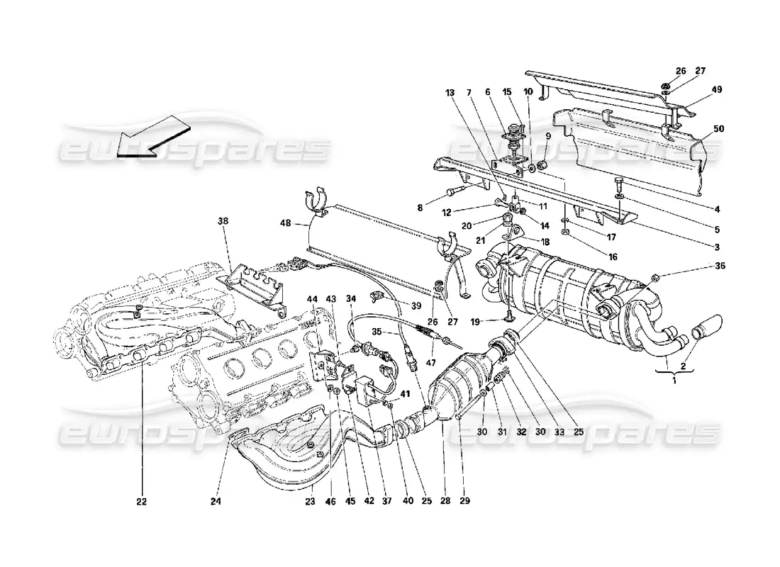 ferrari 348 (2.7 motronic) exhaust system parts diagram