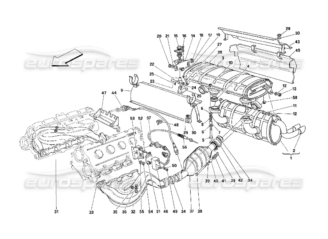 ferrari 348 (2.7 motronic) exhaust system parts diagram