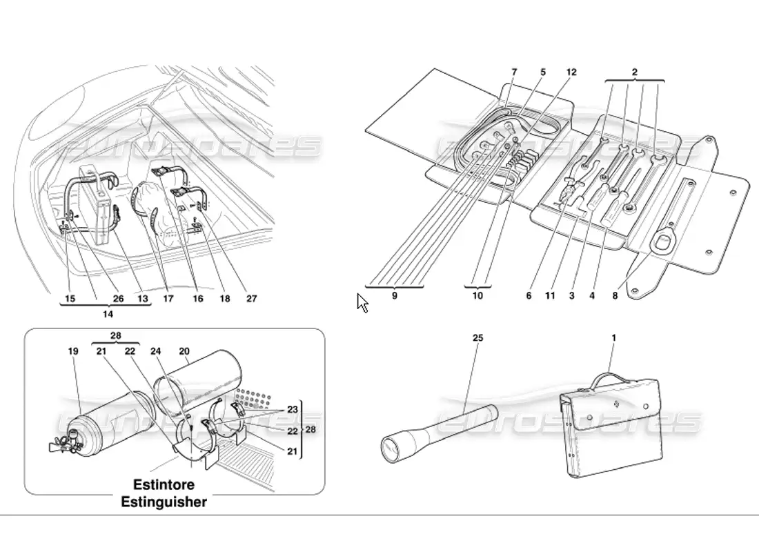 ferrari 360 modena tools equipment and accessories parts diagram