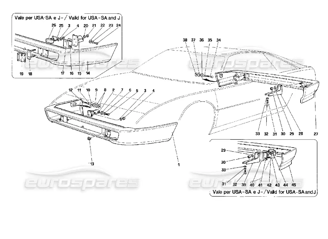 ferrari mondial 3.4 t coupe/cabrio bumpers parts diagram
