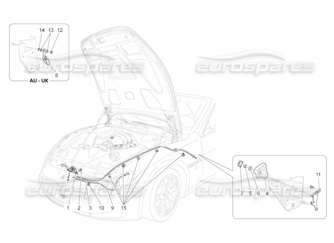 maserati grancabrio (2011) 4.7 front lid opening button parts diagram