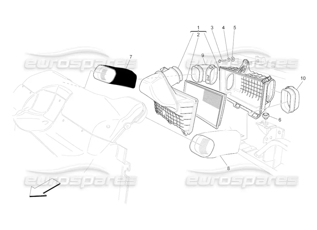 maserati grancabrio (2011) 4.7 air filter, air intake and ducts parts diagram