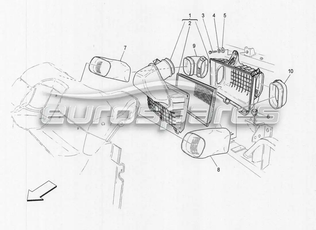 maserati grancabrio mc centenario air filter, air intake and ducts parts diagram