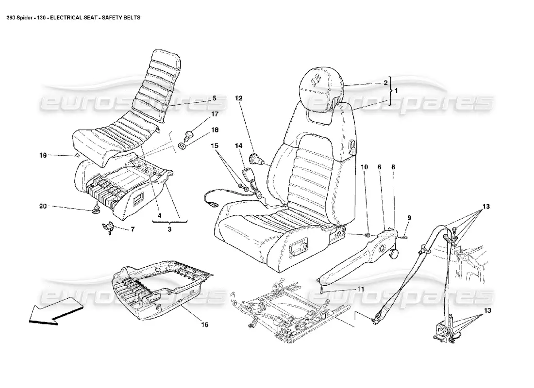 ferrari 360 spider electrical seat - safety belts parts diagram