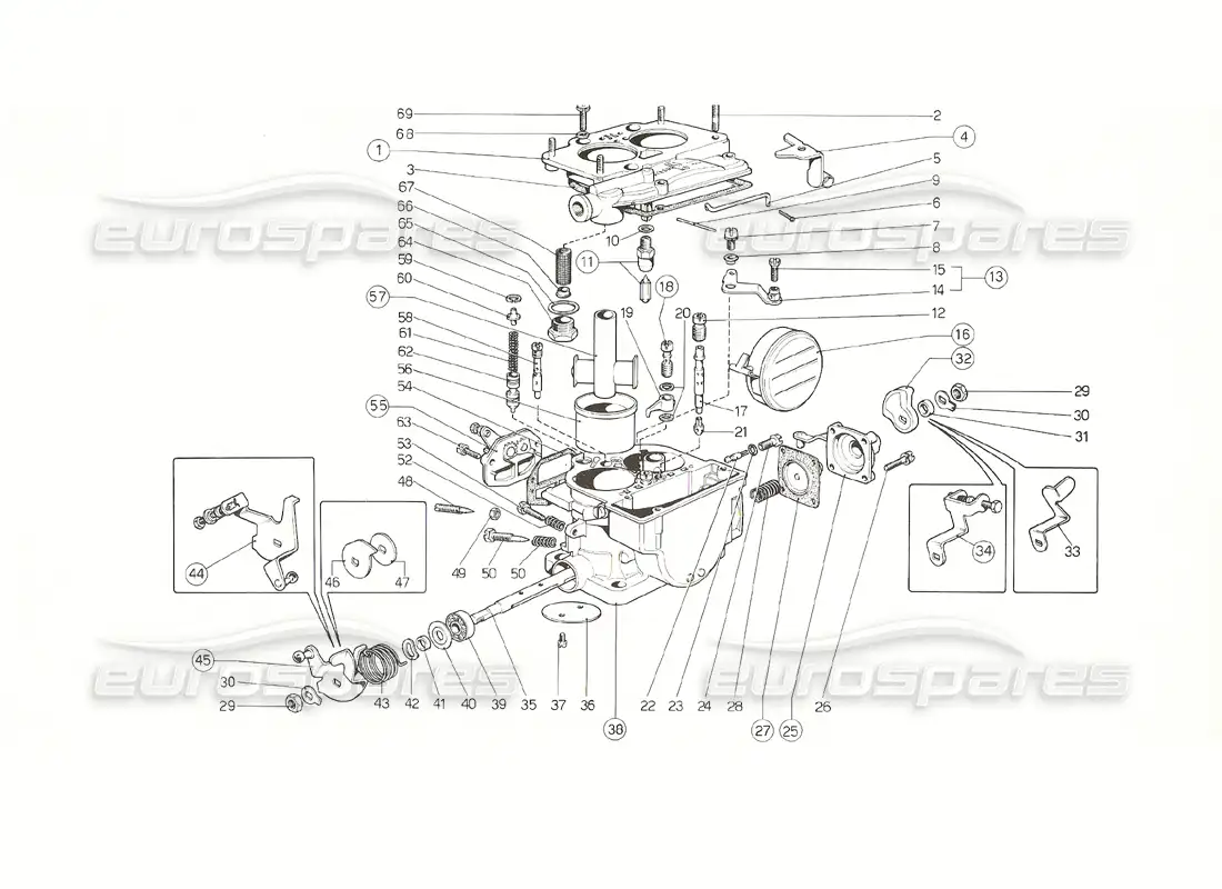 ferrari 308 gt4 dino (1976) weber 40 dcnf carbs (2 distributors) parts diagram