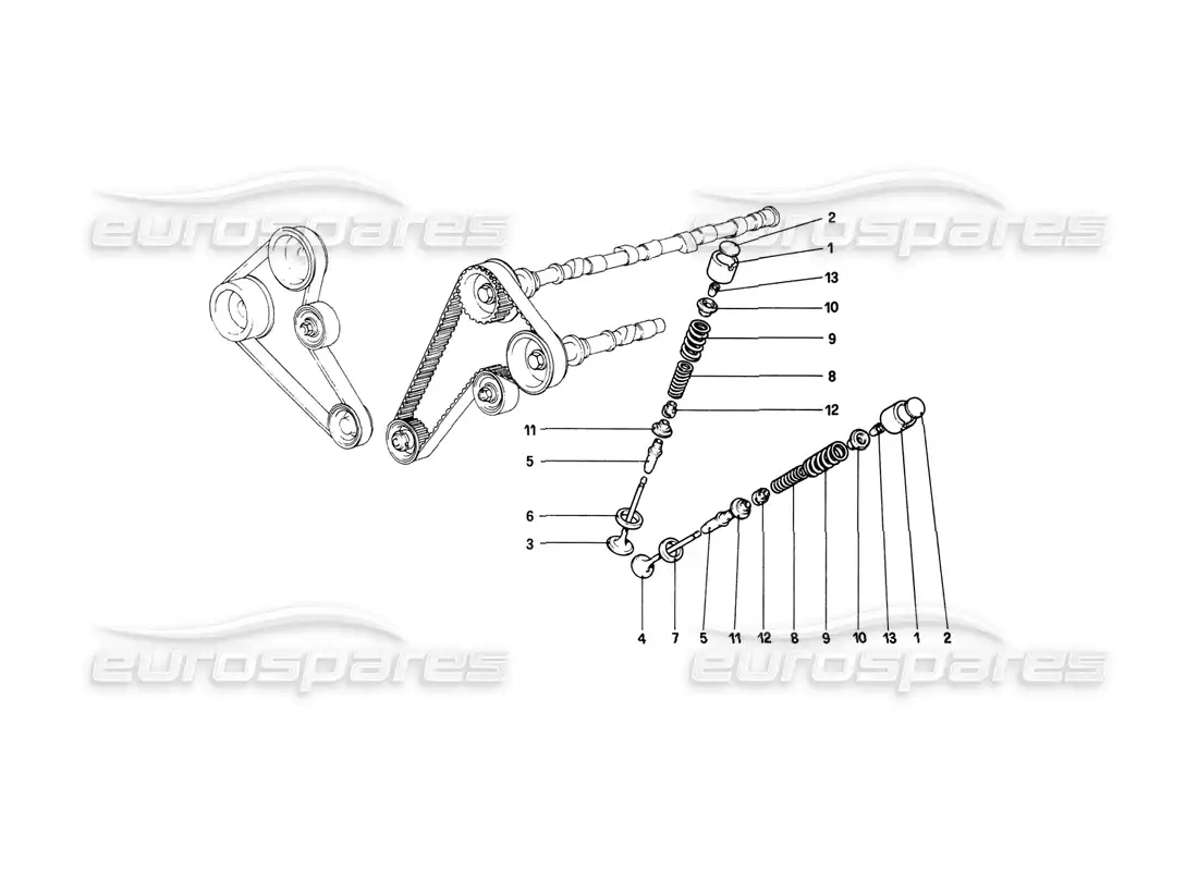 ferrari mondial 8 (1981) timing system - tappets parts diagram