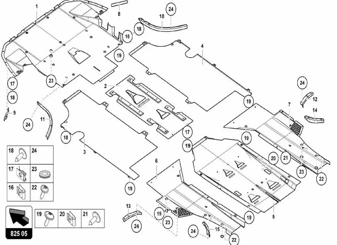 lamborghini centenario spider frame floor panels - lower section trim parts diagram