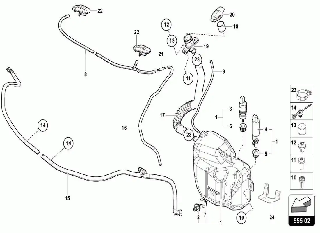 lamborghini centenario spider windscreen washer system parts diagram