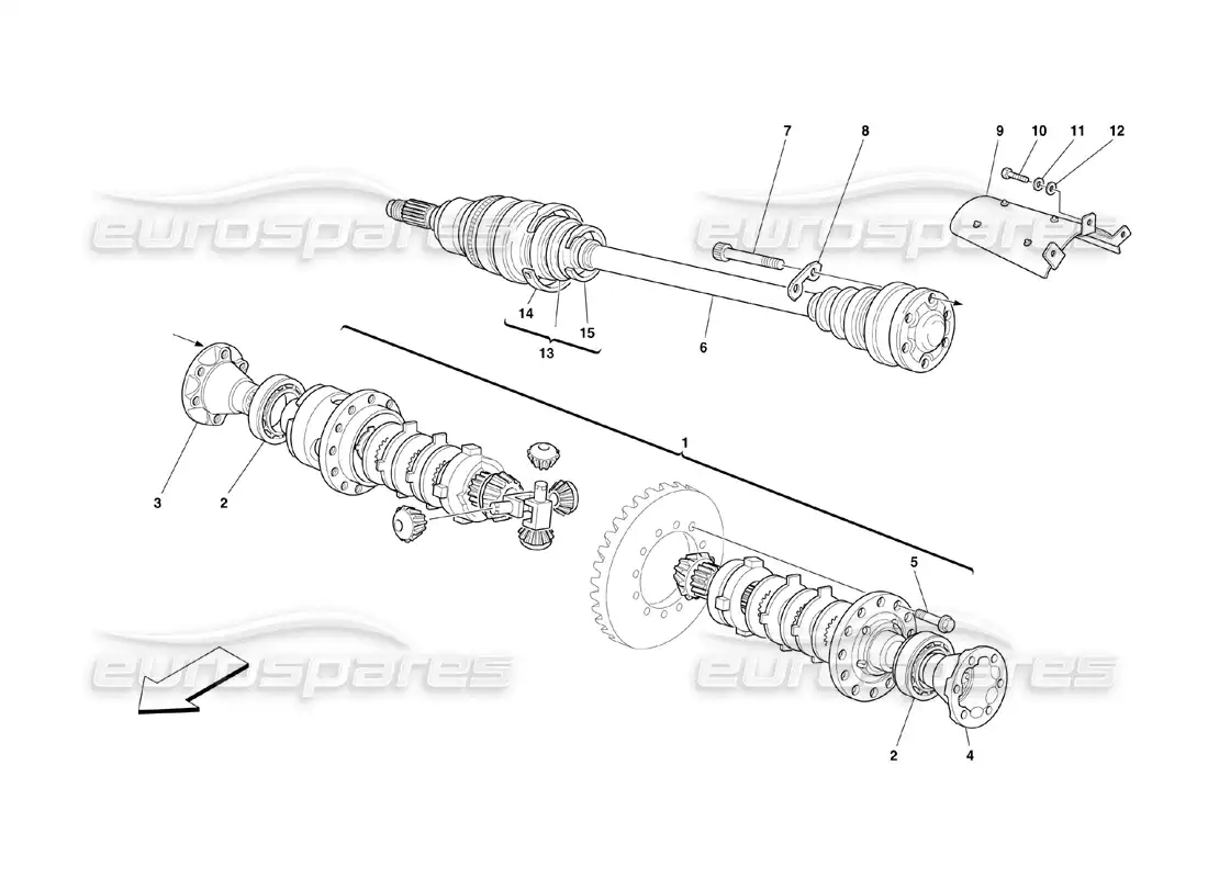 ferrari 360 challenge (2000) differential & axle shafts parts diagram