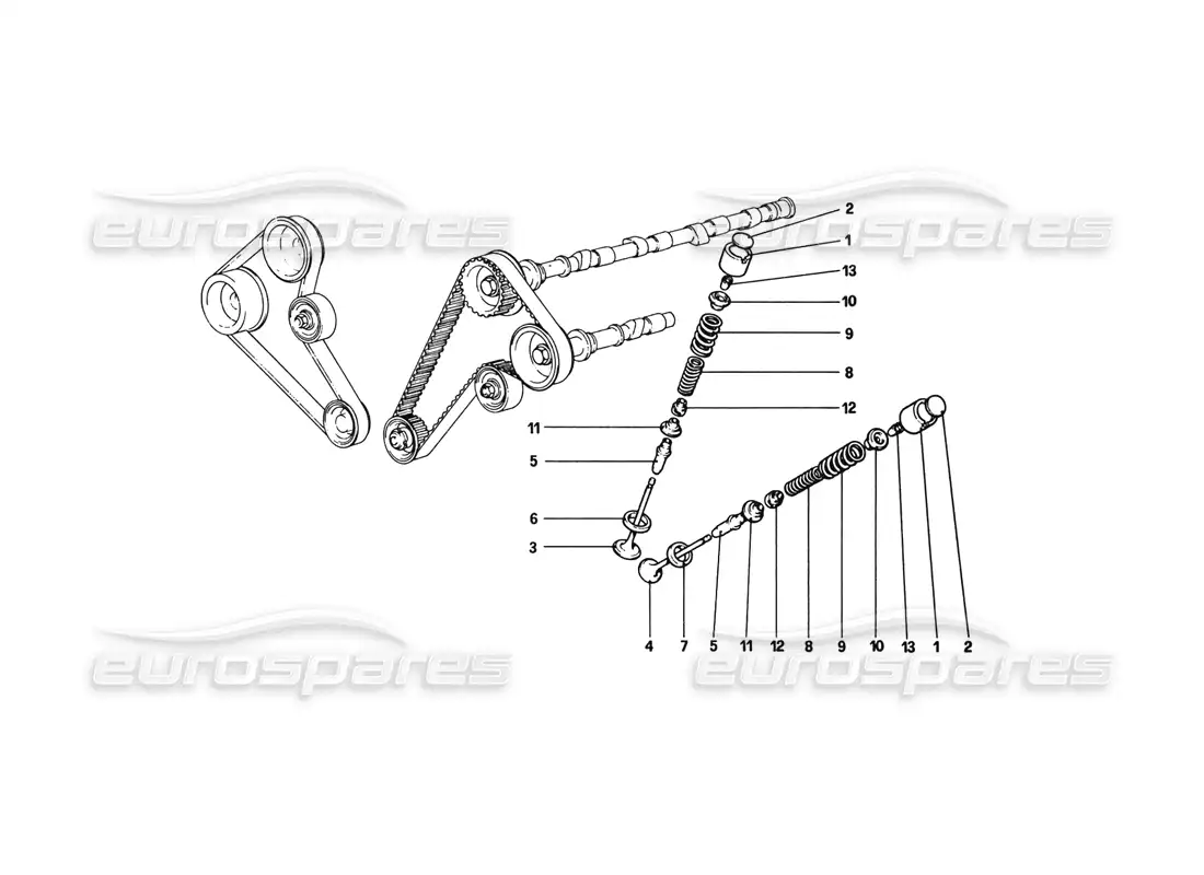ferrari 308 gtb (1980) timing system - tappets parts diagram