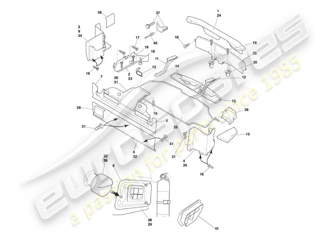 aston martin vanquish (2002) trunk casing & mats parts diagram