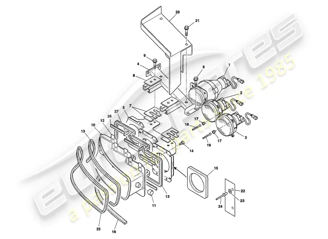aston martin v8 volante (2000) headlamps parts diagram