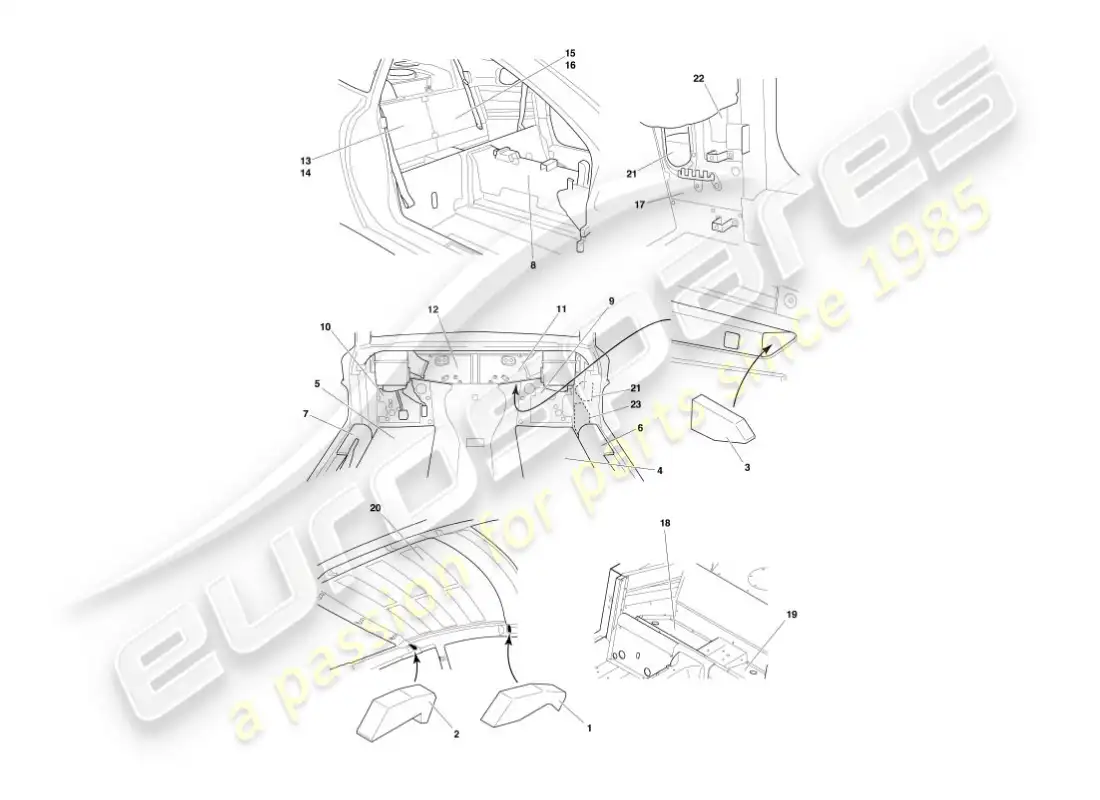 aston martin vanquish (2006) sound deadening parts diagram