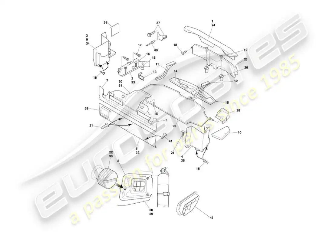 aston martin vanquish (2006) trunk casing & mats parts diagram