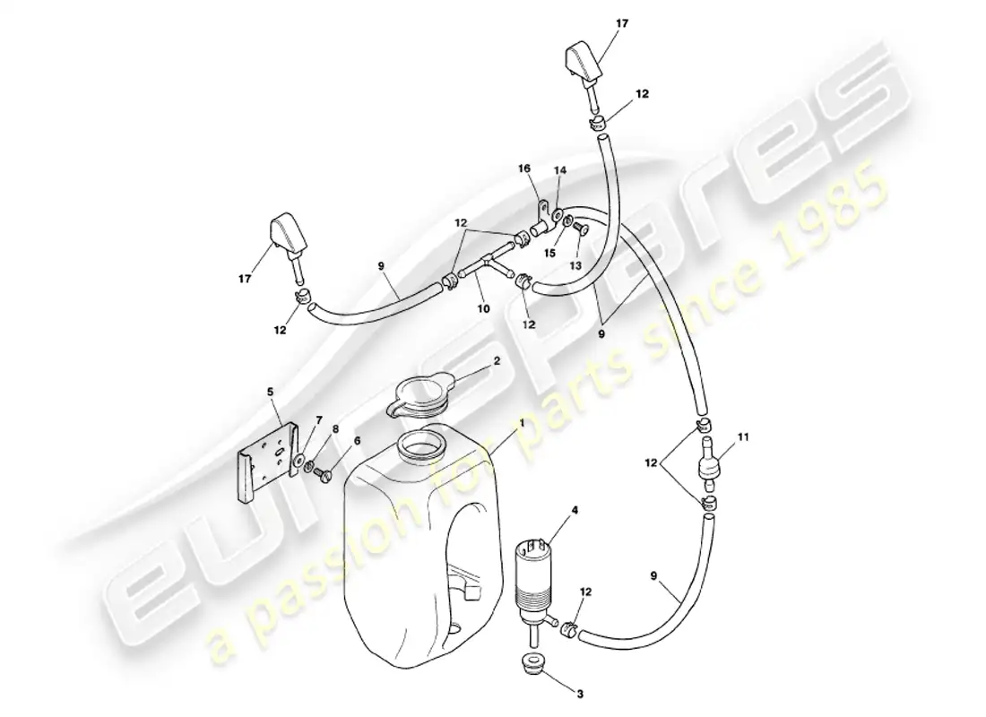 aston martin v8 volante (1997) windscreen washers parts diagram