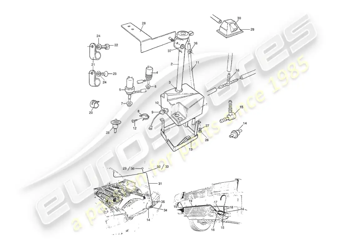 aston martin v8 virage (2000) windscreen & headlamp washers parts diagram