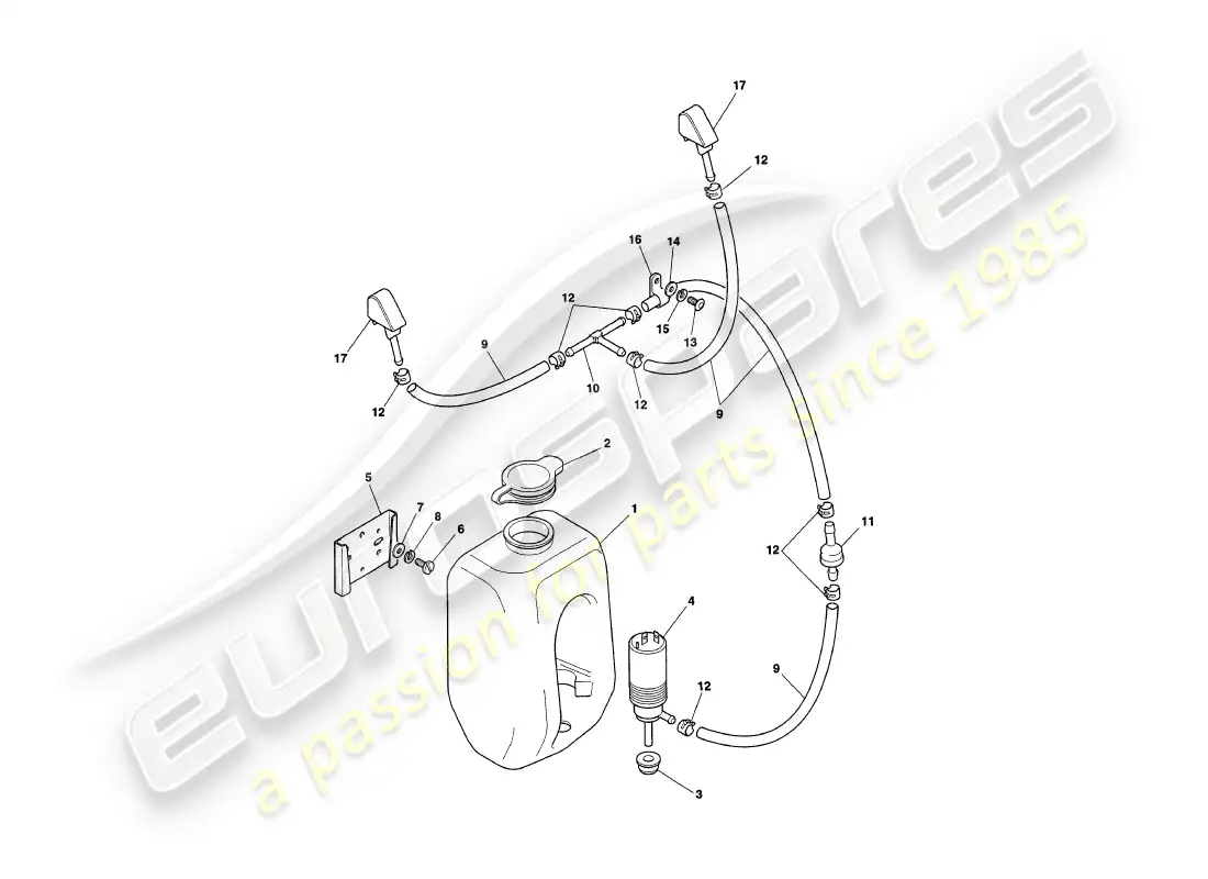 aston martin v8 coupe (2000) windscreen washers parts diagram