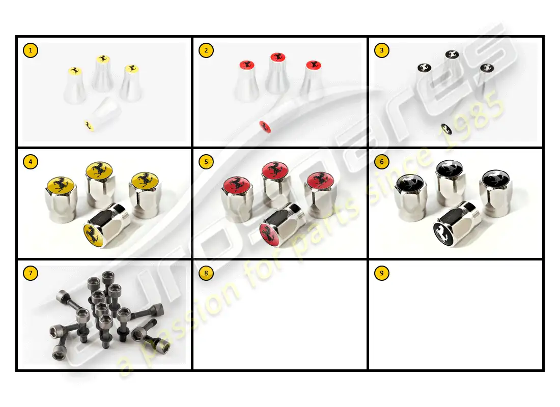 ferrari california (accessories) exterior - valve caps parts diagram