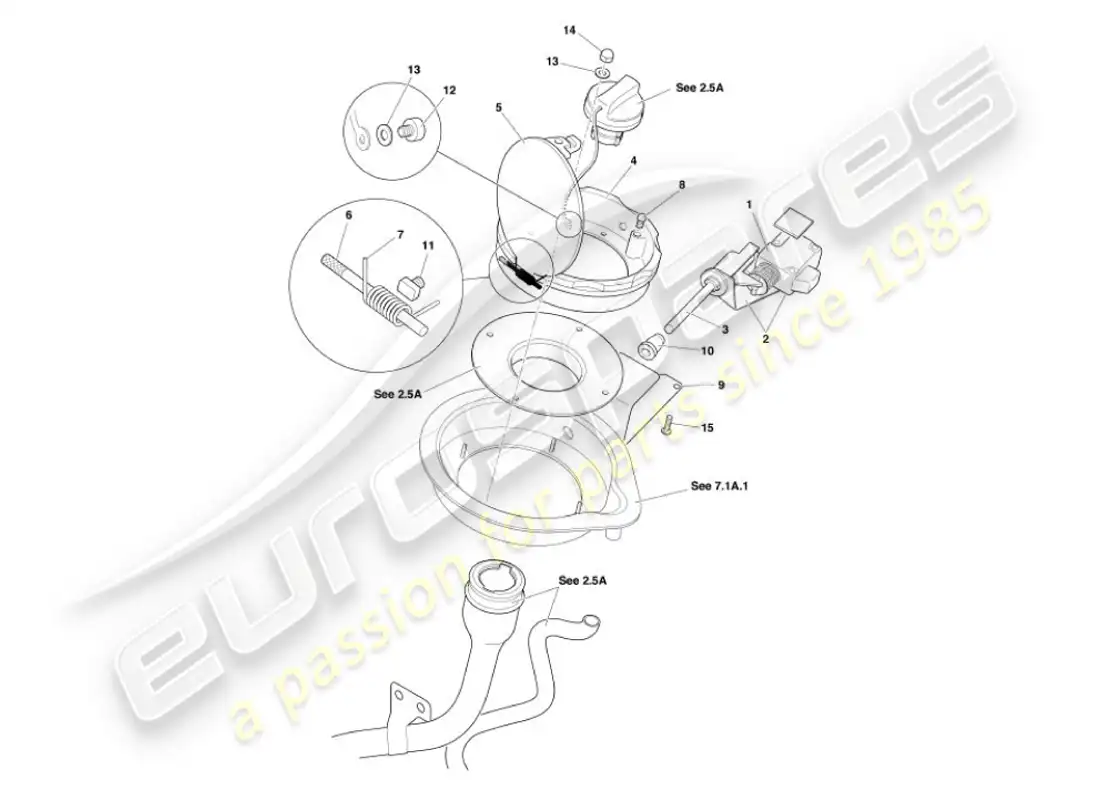 aston martin vanquish (2001) fuel flap mechanism parts diagram