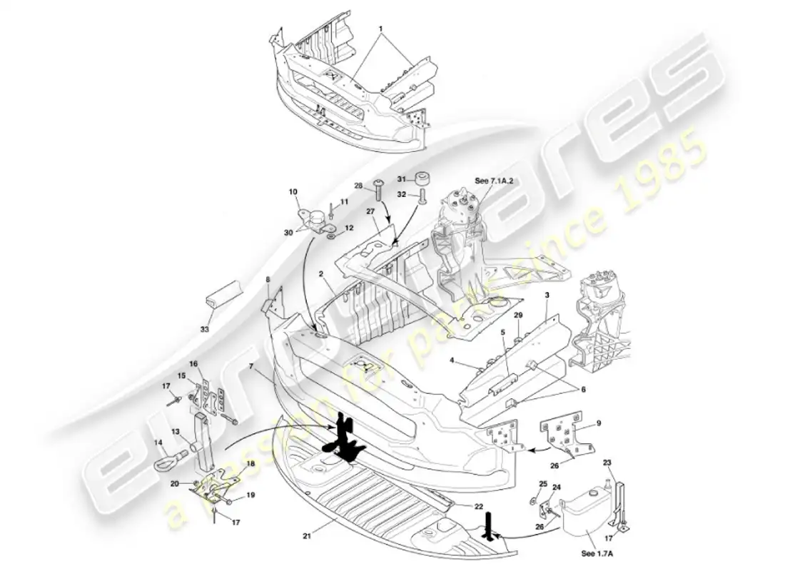 aston martin vanquish (2001) front impact structure parts diagram