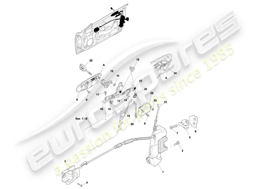 aston martin vanquish (2001) door latch mechanism parts diagram