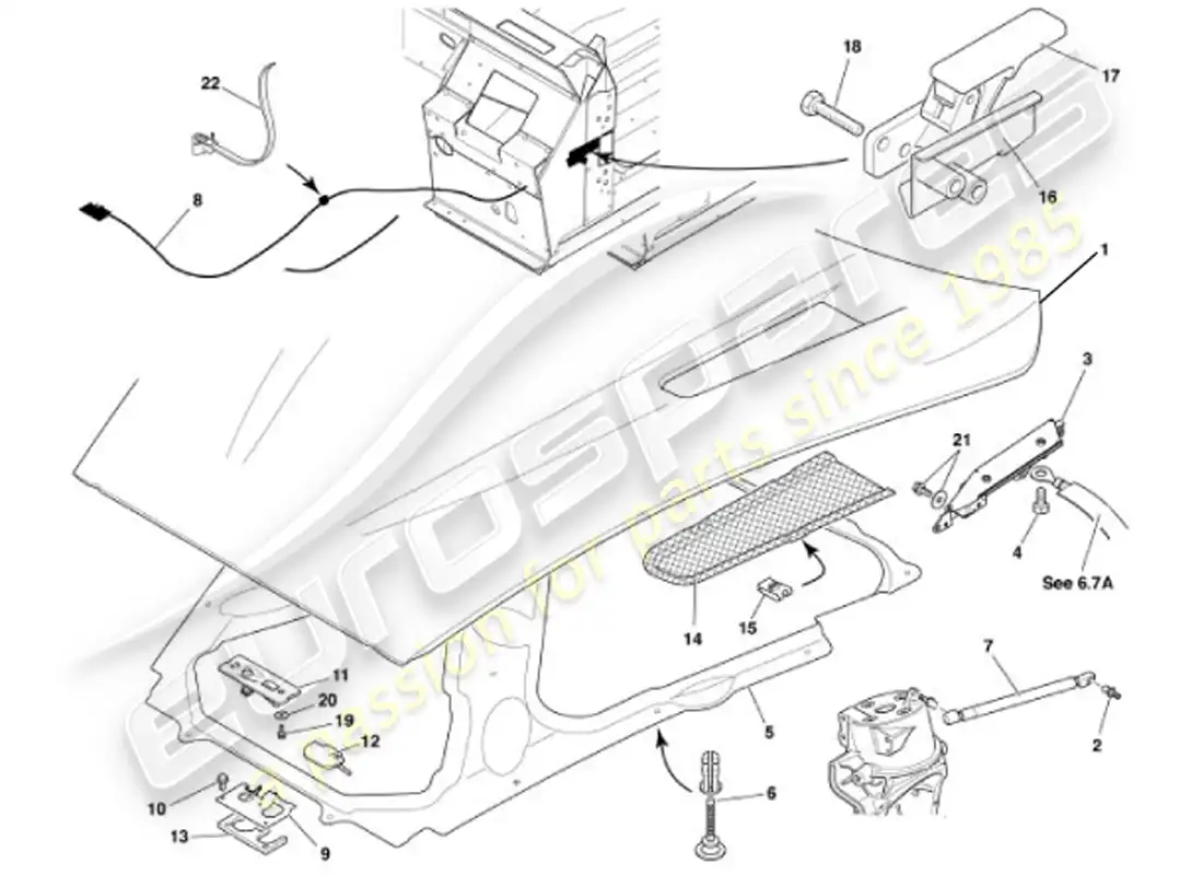 aston martin vanquish (2001) bonnet parts diagram